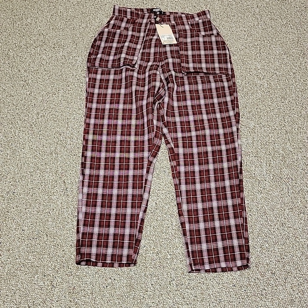 Missguided burgundy plaid pants New sz 4 petite grunge school academia
